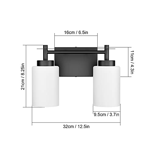 Image of Aipsun Black Bathroom Vanity Lights Fixtures Vintage 2 Lights Sconces Industrial Vanity Lighting Fixtures Milky Glass Shades(Exclude Bulb)