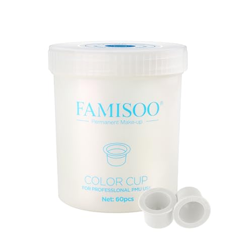 FAMISOO Tattoo Ink Cups, Silicone Color Cup for Professional PMU Tattoo Use, White, 60 Pieces