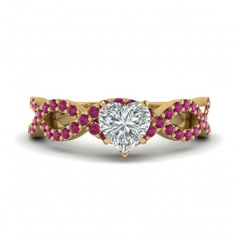 Anillo de compromiso de oro amarillo para jurar amor infinito con un corazón