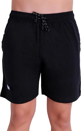 Image of T.T. Cotton Blend Shorts for Men | Regular Fit | Elasticated & Zipper | 2 Sided Pockets & 1 Back Pocket | Solid | Above Knee Length Bermuda Short | Ideal for Casual Outings