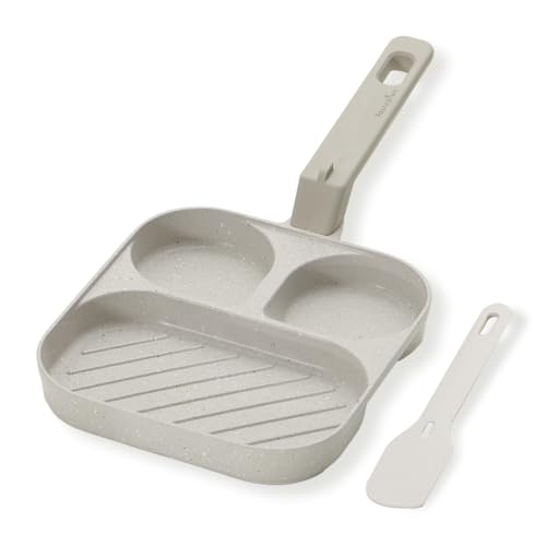 Tast plus 3 Section Egg Pan, Nonstick Divided Pan, 3 in 1 Breakfast Pan,Egg Frying Pan, Light Grey