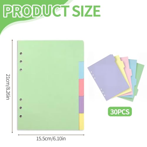 30 Blätter Trennblätter A5 6 Loch, Ordner Register A5 Farbige Index Teiler Personalisiert Ringbuch Register Planer für Notizbuch Loseblatt Personal Organizer 21x15cm