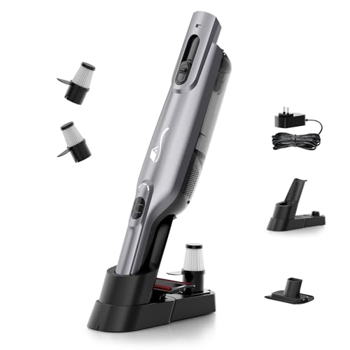 AYONTIN Cordless Handheld Vacuum, Lightweight Portable Hand Vacuum Cleaner with LED Light,Rechargeable Hand Held Vacuum with Charging Dock, Powerful Suction for Office, Home,Car,Silver