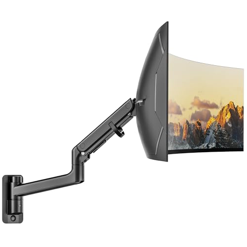 monTEK 17-49 inch Single Monitor Wall Mount for up to 44 lbs Ultrawide Screen, Premium Aluminum Heavy Duty Monitor Arm with Adjustable Gas Spring Arm, 75x75/100x100 VESA Mount, Black