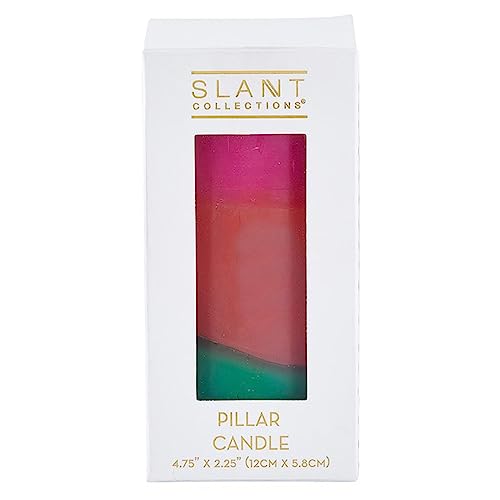 Slant Collections Tri-Colored Unscented Pillar Candle, 4.75-Inch, Pink/Red/Green