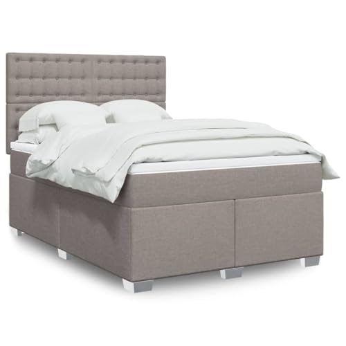 LAPOOH Cama Box Spring con colchón Tela Gris Taupe 140x190 cm, Base De Cama, Estructura Cama, Marco De Cama, Bed Frame, Cama Dormitorio - 3292801