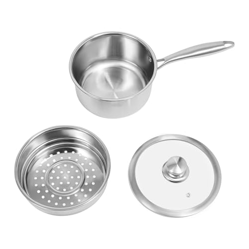 DSYOGX Olla de vapor de acero inoxidable 304 de 2 niveles con tapa, para cocina de gas, inducción, eléctrica, eléctrica, halógena, plata