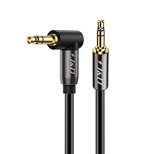 J&D 3.5mm Stereo Audio Aux Jack to Jack Gold Plated Cable 90 Degree Right Angle Compatible for iPhone, Galaxy, Speakers or All Other Devices, 10 Feet