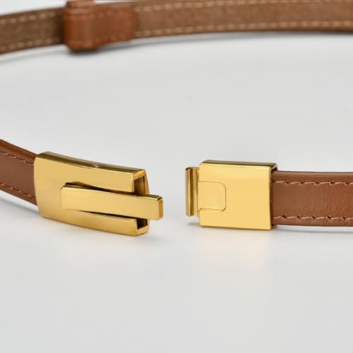 Thin Waist Belt For Women, 0.6" Skinny Leather Belt With Gold Interlock Buckle For Jeans Pants4