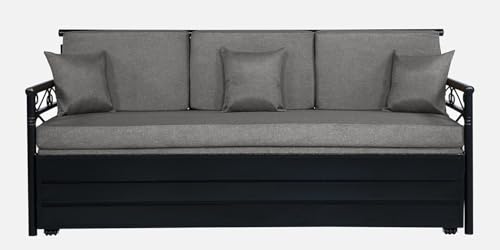 Image of 3 Seater Metal Sofa Cum Bed with Hydraulic Storage | Single Size Sofa Cuma Bed | 3 Seater Sofa Set, Metal Sofa Set for Living Room (Single Size (76 inch x 48 inch),Grey)