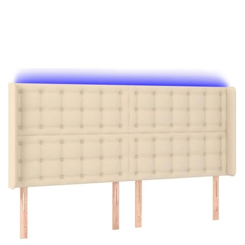 HFXHIJXQ LED Kopfteil Creme 163x16x118/128 cm Höhenverstellbar Stoffbezug gepolsterte Wandpaneele für Bett Schlafzimmer Modernes Beleuchtungskonzept