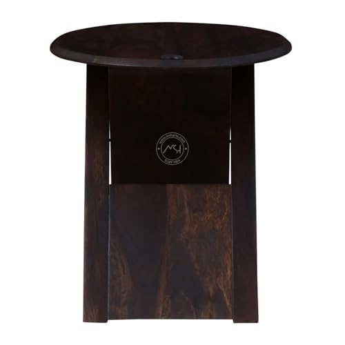 Image of NSH Luxury Sheesham Wood Cross Leg Coffee Side Table | Stool for Living Room, Bedroom or Dining Room | Multipurpose Side End Table | Walnut Finish, 1 Wooden Side End Stool