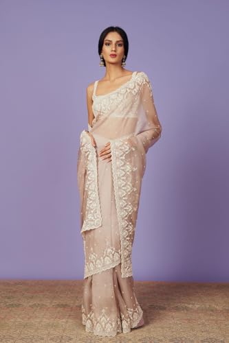Image of Yashika Women's Organza Satin Butti Work With Zari Lace Border Embroidered Saree| Women Sari