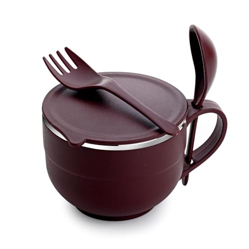 Image of AFFODYL - Stainless Steel Insulated Noodle & Soup Bowl with LID, Fork & Spoon | Leak Proof Bowl for Pasta,Soup,Rice,Maggie | Food Container