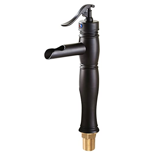 Mezclante Toque Grifo de fregadero de recipiente de lujo, cascada, latón sólido, aceite de bronce frotado/negro, montada en la cubierta, una palanca de manija, maricón de baño de agua caliente y fría