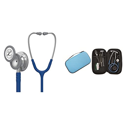 3M Littmann Classic III, Stetoscopio per il monitoraggio, tubo auricolare blu navy, 69 cm, 5622 + GIMA ASTUCCIO PORTA FONENDO, Turchese, Uso Professionale