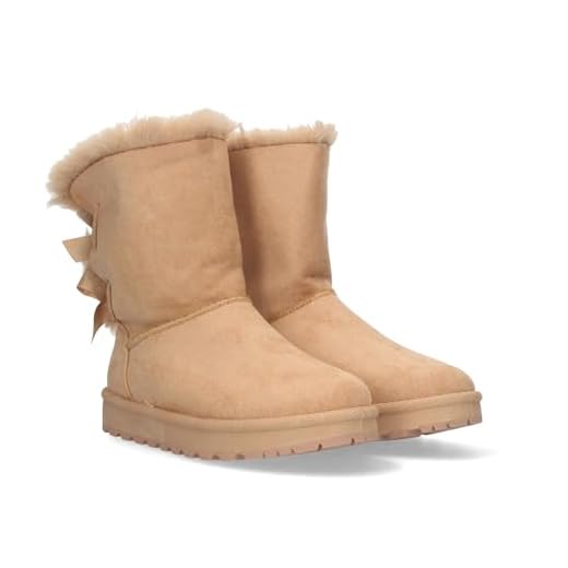 shoes&blues.es 53082-Botin Plano para Mujer, Estilo Australiano, Forrado de Pelo, de Punta Redonda y con Lazos en el Contrafuerte como Detalle, Otono Invierno 2020. Talla 39 Taupe