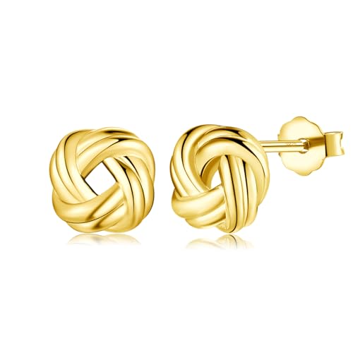 Image of Silver Stud Earrings for Women Girls, Hypoallergenic Sterling Silver Stud Earrings, 14K Gold Plated Small Love Knot Studs Jewellery Gift for Mum Daughter Girlfriend Christmas Birthday (gold-6mm)