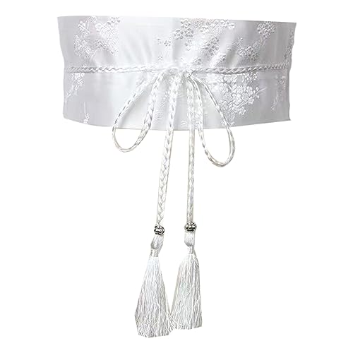 Chinese Tie Belt Ancient Clothing Waistband With Tassels Wide Tie Belt With Chinese Painting Flower Pattern