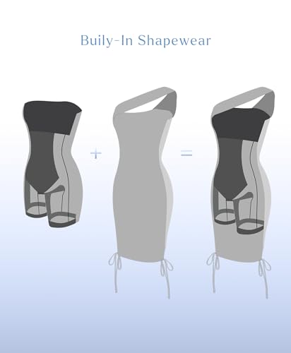 Popilush Shapewear Dress One Shoulder Ruched Dress with Drawstring for Women Summer Dress BlueTag Collection3