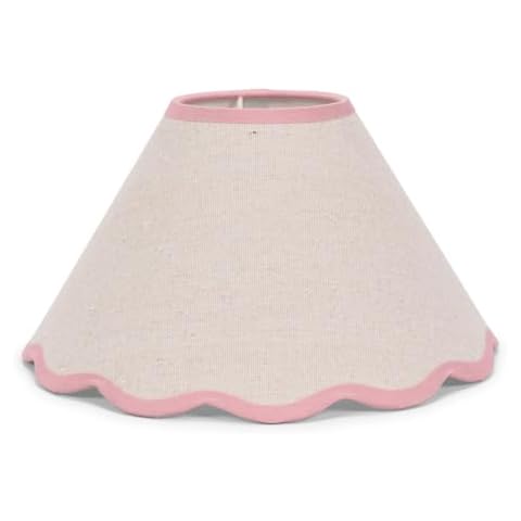 Large Natural Linen Lamp Shade with Pink Trim Cover
