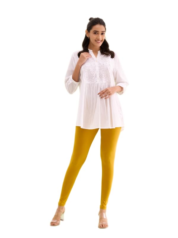 Image of GO COLORS Soft Cotton Stretch Ankle Length Leggings for Women | Breathable