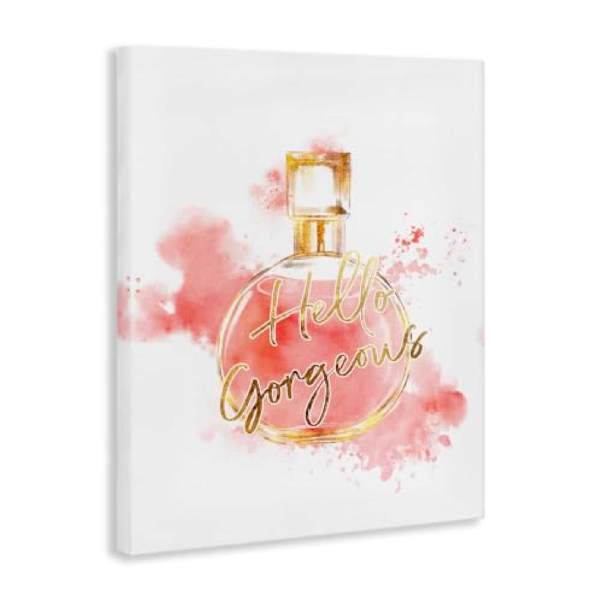 Hello Gorgeous Pink Watercolor Perfume Bottle Wall Art