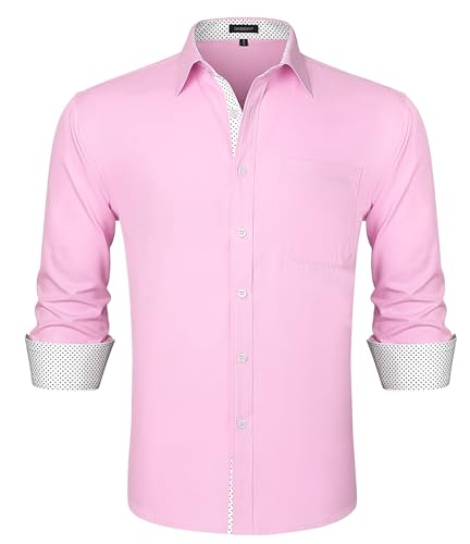 Image of HISDERN Mens Dress Shirts Long Sleeve Button Down Casual Shirts for Men Inner Contrast Formal Business Tuxedo Wedding Shirt