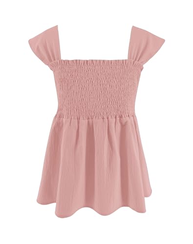 Image of Bingerlily Girls Summer Casual Tops Square Neck T Shirts Cute Smocked Top Tees