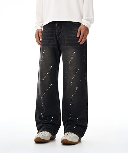 Pantete Men's Splash Ink Hip Hop Baggy Jeans Y2K Wide Leg Loose Fit Skater Denim Straight Leg Trousers Streetwear2