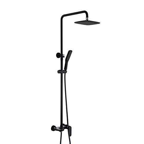 TANGAN Black Rainfall Shower System, Multifunction Wall Mounted Square Shower Combo Set with Hand Shower, Rainfall Shower Head, Tub Faucet