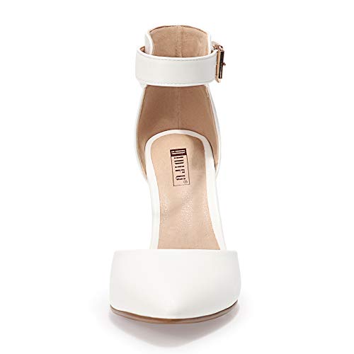 Idifu Women's In4 Pedazo High Block Heels Pumps Pointed Closed Toe Ankle Strap Dress Wedding Shoes (White Pu, 9.5 M Us) #TOP2