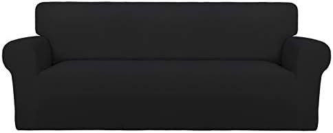 PureFit Super Stretch Sofa Slipcover – Spandex Non Slip Soft Couch Sofa Cover, Washable Furniture Protector with Non Skid Foam and Elastic Bottom for Kids, Pets （Sofa, Black）