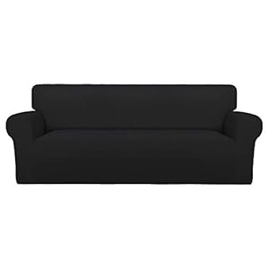 PureFit Super Stretch Sofa Slipcover – Spandex Non Slip Soft Couch Sofa Cover, Washable Furniture Protector with Non Skid Foam and Elastic Bottom for Kids, Pets （Sofa, Black）