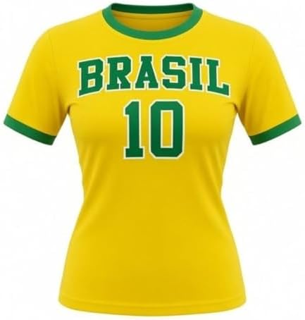 Camiseta Do Brasil Feminina Amarela Copa Do Mundo Baby Look Torce...