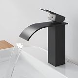 EMKE Waschtischarmatur Wasserfall, Wasserhahn für Badezimmer Waschbecken, Badarmatur Schwarz aus Edelstahl, Einhebelmischer für Waschbecken mit Auslauf Höhe 117 mm