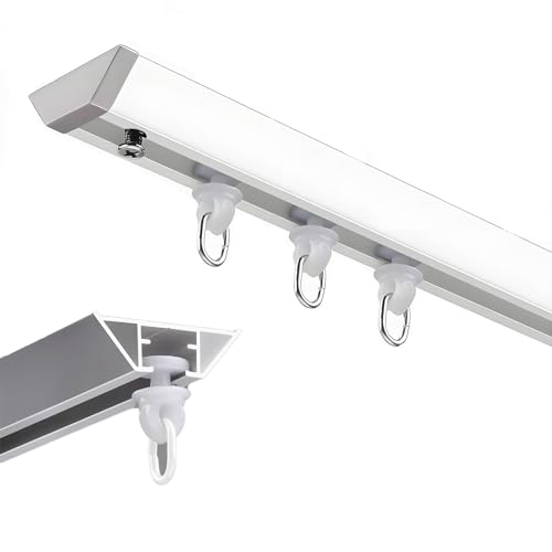 天井付けカーテンレール、ホワイトカーテンロッド、穴開け不要つっぱり棒、アルミニウム、間仕切りロッド、用途居間、寝室、出窓、自己接着、穴開け不要、取り付け簡単(白,190cm/6.2FT)