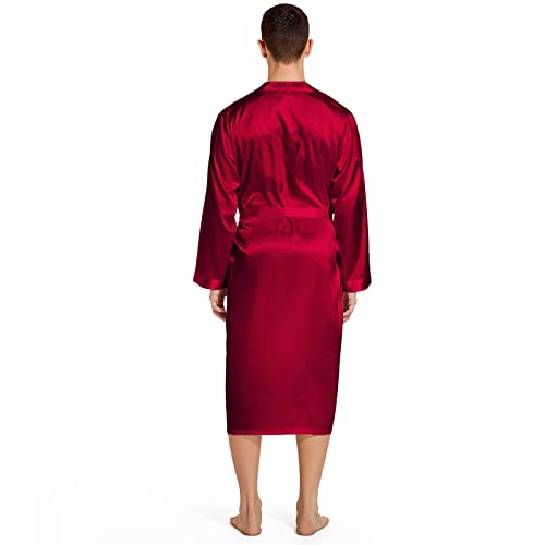 Image of ZUEVI Men's Kimono Robe Silk Satin Long Sleeve Spa Bathrobe Lightweight Soft Silky Pajamas Robes
