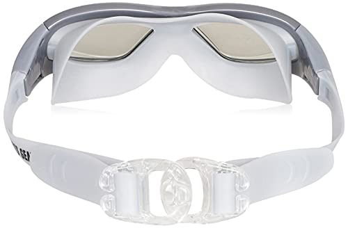 Image of I-SWIM LADIES COSTUME IS-103 NAVY /WHITE DOTS SIZE 2XL WITH GOGGLES SILICONE IS-SG LARGE WITH BOX GREY