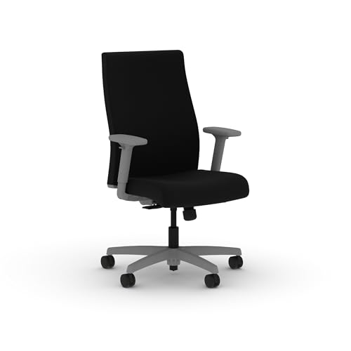 Image of HON Ignition 2.0 Ergonomic Office Chair with Adjustable Arms, Standard Synchro‑Tilt Recline, Upholstered Desk and Computer Chair for Home Office or Workstation, Titanium Frame, Black