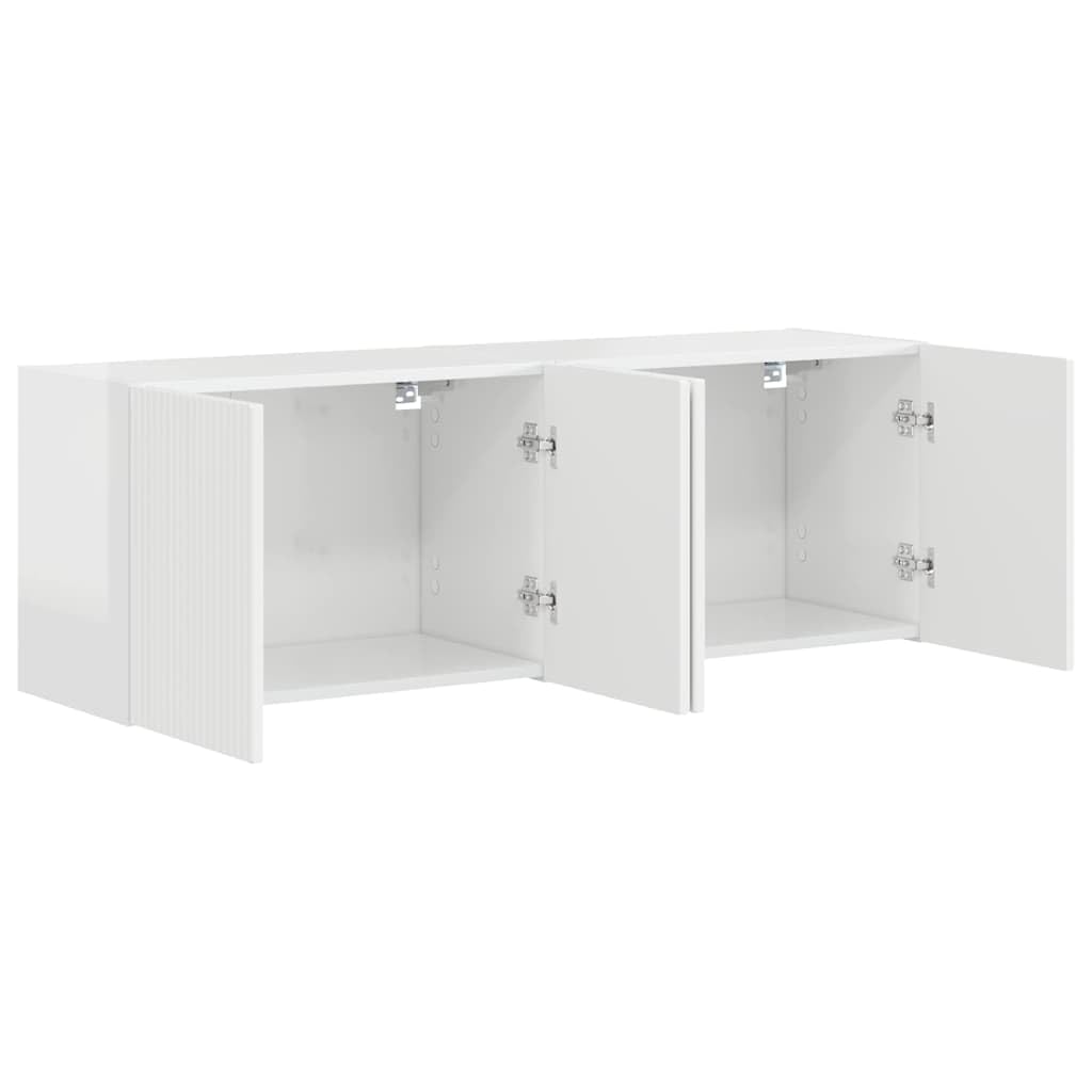 TV-Wandschrank 2er-Set Hochglanz Weiß, 59,5x31x40 cm, Holzwerkstoff, schwebend, für Wohnzimmer, modernes Design, Media Center
