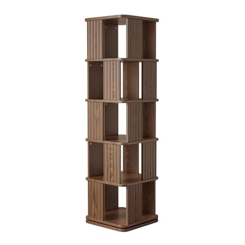 ONCTESQ Biblioteca Estantería giratoria de 360°, Expositor de pie, Organizador de Libros de Esquina Cuadrada para Espacios pequeños, decoración de Dormitorio (Nogal, 5 Niveles, 45 x 45 x 160 cm)
