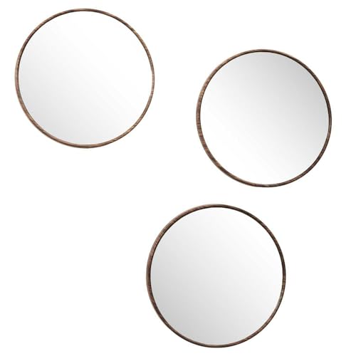 HowHomely Juego de 3 espejos de pared – 3 espejos redondos de 26 cm de diámetro con marco de madera, espejo decorativo escandinavo, decoración para salón, pasillo, dormitorio, decoración de pared