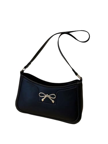 Women's Elegant Bowknot Zipper Handbags PU Leather Small Underarm Shoulder Bag Casual Purse