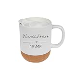 Personalisierte Kaffeetasse 330 ml mit Namen – Keramiktasse weiß matt mit abnehmbarem Korkboden &...