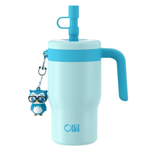 Image of OISIZ 14oz Kids Tumbler with Straw Lid & Handle,Kids Cup with Animal Accessory for School,Kids Water Bottles with Dust-proof Cover,Leakproof Bottles,316 Stainless Steel,Keep Cold 24 Hours-sky blue