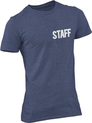 NYC FACTORY Herren T-Shirt mit Aufdruck auf der Vorderseite und Rückseite, Siebdruck-T-Shirt, Denim - Brustprint, Klein