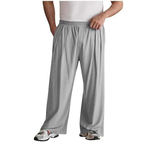 Ofertas Flash del Dia Pantalon Lino Hombre,Algodón y Lino Pantalones Verano Hombre Casuales Color Sólido Pantalones Ancho Ligero y Transpirable Pantalón de Chandal Sueltos Cómodo Diario Jogging Pants