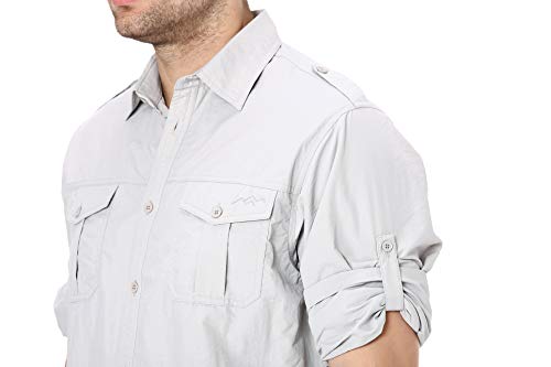 TRAILSIDE SUPPLY CO. Men's Button Down Shirts Lightweight，Fishing/Traveling/Hiking Light Grey Size Medium - Thumbnail 6