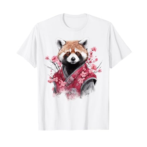 @n!mal Roter Panda Kirchblüten - Japan Tier Panda T-Shirt, Damen & Herren, Weiß, S, Kurzarm, Klassisch, Tierdruck